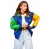 Hailey Bieber Color Block Varsity Jacket