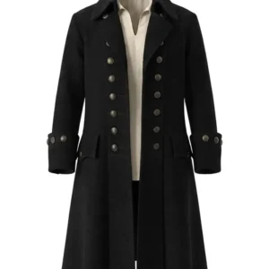 Halloween Pirate Wool Long Trench Black Coat