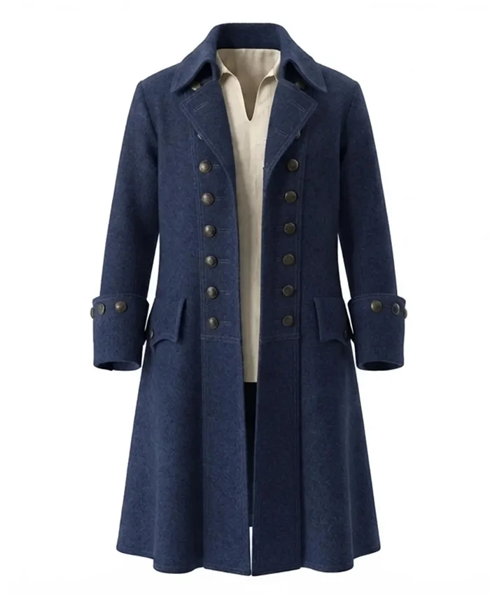 Halloween Pirate Wool Long Trench Blue Coat