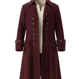 Halloween Pirate Wool Long Trench Maroon Coat