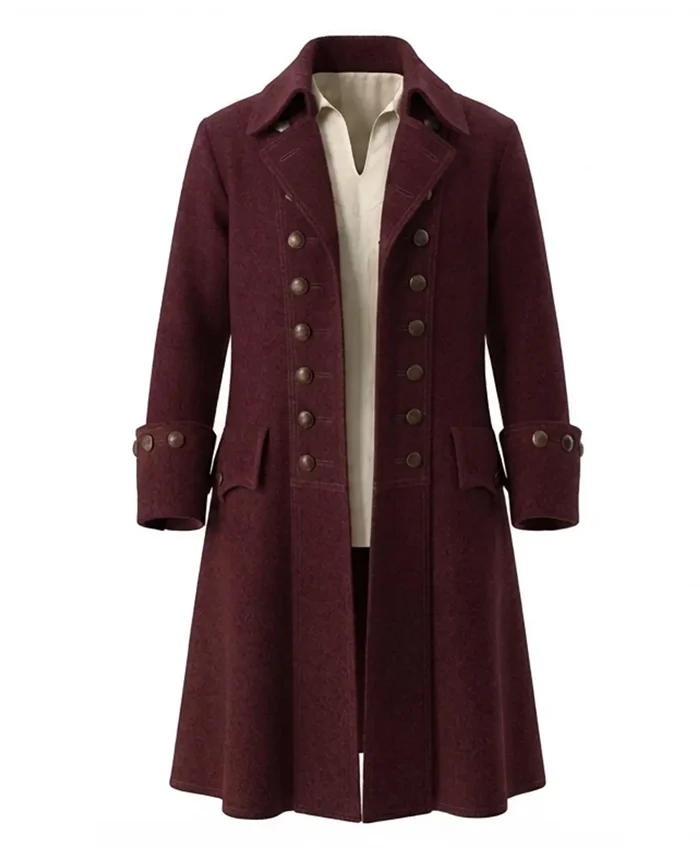 Halloween Pirate Wool Long Trench Maroon Coat