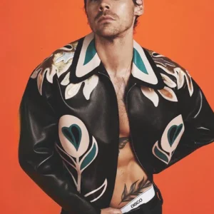 Harry Styles White And Teal Floral Miu Miu Leather Jacket