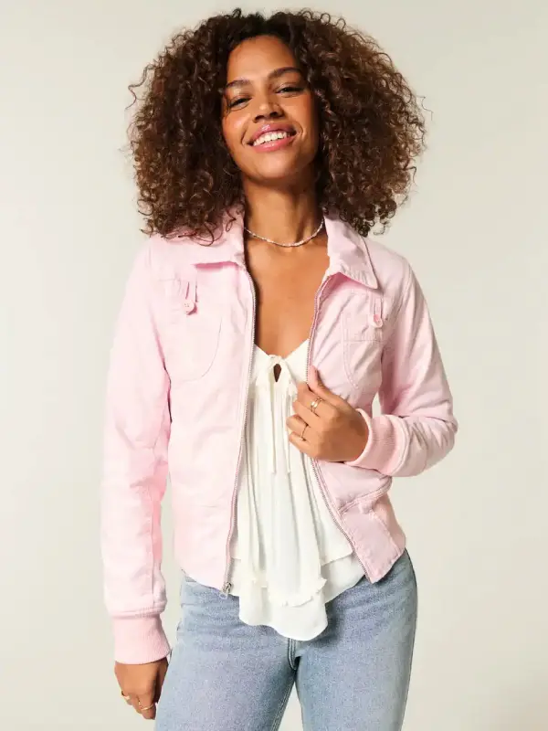 Hollister Twill Zip Up pink Jacket
