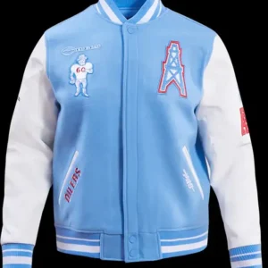 Houston Oilers Classic Rib Blue Wool Varsity Jacket