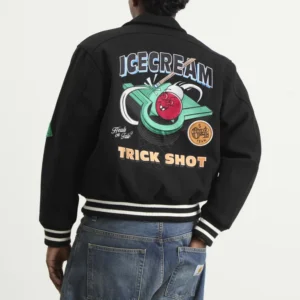 Icecream Trick Shot Collared Black Varsity Jacket