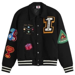 Icecream Trick Shot Collared Black Varsity Jacket For Sale