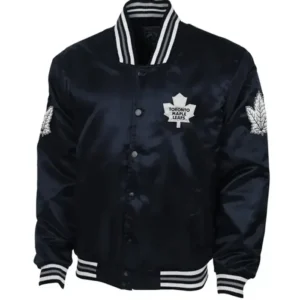 Jacey Toronto Maple Leafs Navy Black Button-Up Varsity Jacket