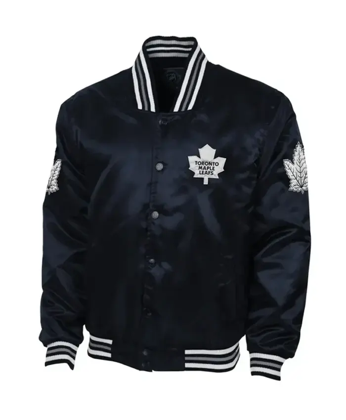 Jacey Toronto Maple Leafs Navy Black Button-Up Varsity Jacket