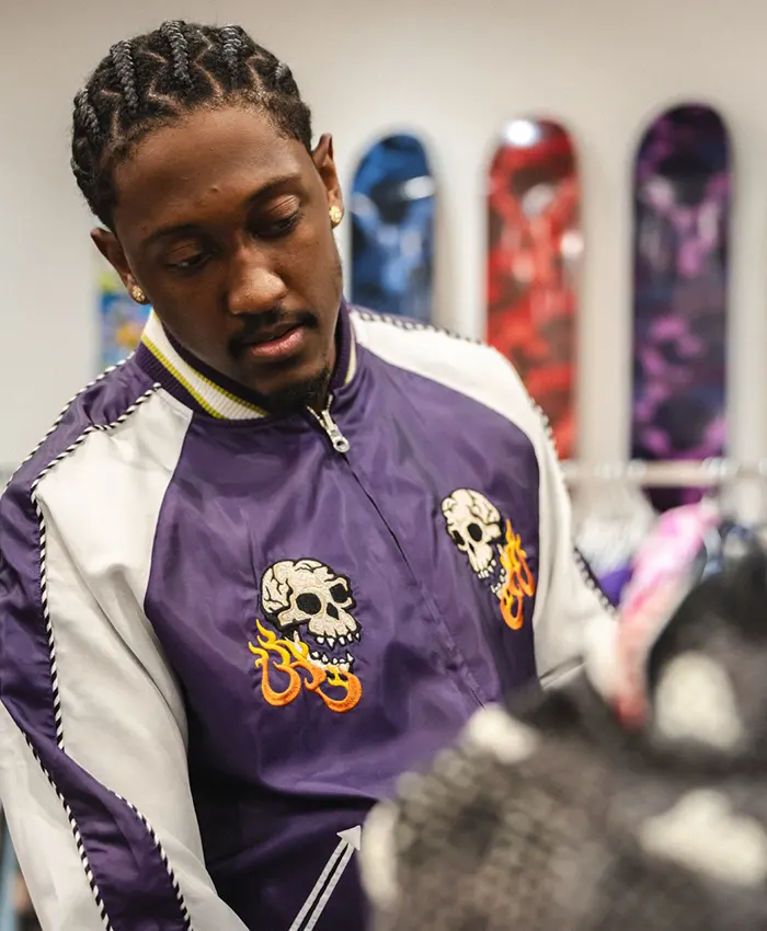 Jalen Williams Bape Purple Satin Souvenir Jacket