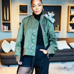 Janet Jackson Sacai Green Bomber Coat