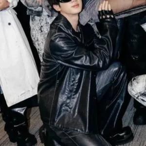 Jin BTS World Tour ARIRANG Black Leather Coat