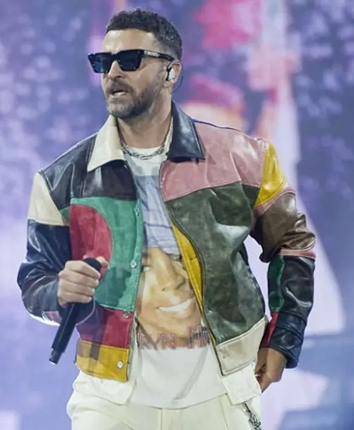 Justin Timberlake Lollapalooza Fest Colorblock Leather Jacket