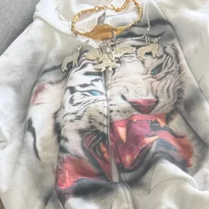 Kanye West White Tiger Zip Hoodie Shop Now