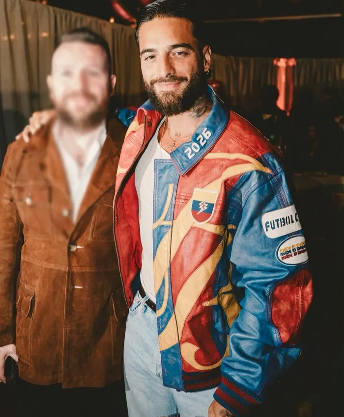 Maluma 2026 Live Performance Color-Block Leather Jacket For Sale