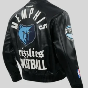 Memphis Grizzlies Black Leather Bomber Varsity Jacket