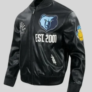Memphis Grizzlies Modern Black Leather Bomber Varsity Jacket