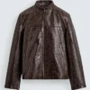Men Zara Crocodile Style Leather Jacket