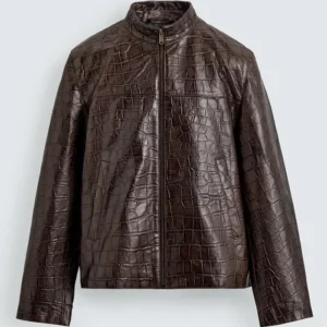 Men Zara Crocodile Style Leather Jacket