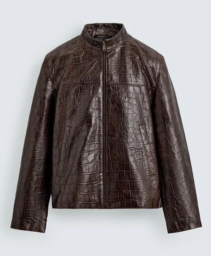 Men Zara Crocodile Style Leather Jacket