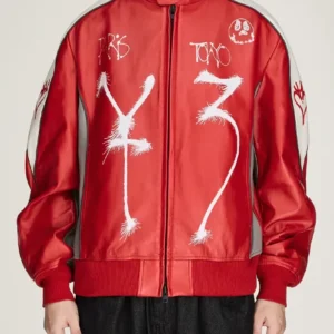 Men’s Y-3 Chito Graphic Leather Biker Jacket Shop Now