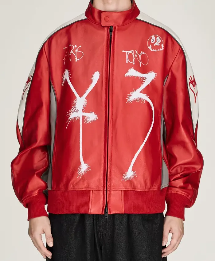 Men’s Y-3 Chito Graphic Leather Biker Jacket Shop Now
