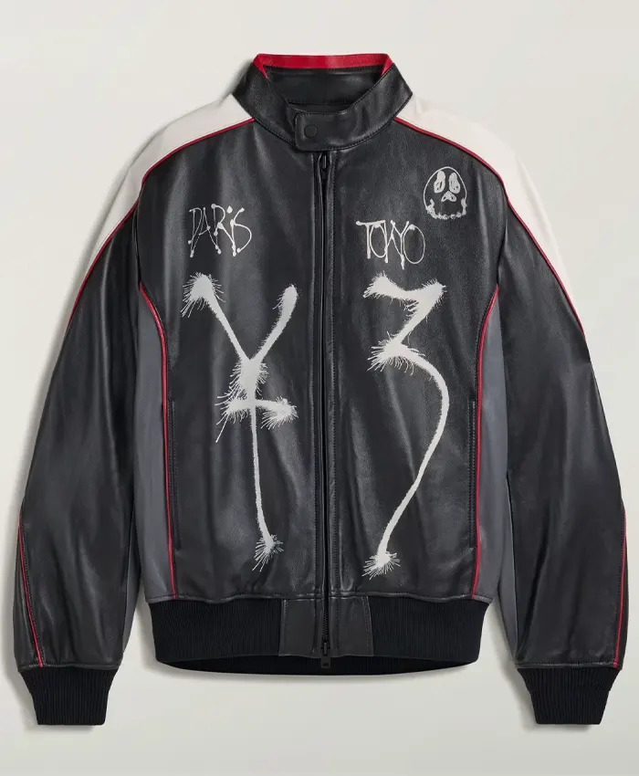 Men’s Y-3 Chito Graphic Leather Black Biker Jacket