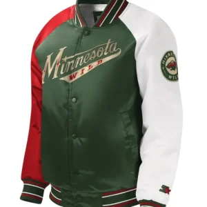 Minnesota Wild Full-Snap Green Satin Letterman Varsity Jacket