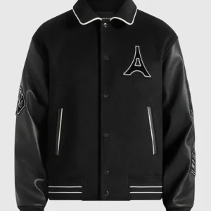Mona Lisa Black Wool Blend Varsity Jacket
