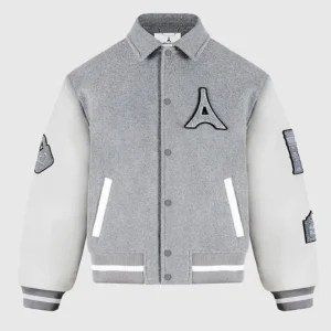 Mona Lisa Grey Wool Blend Varsity Jacket