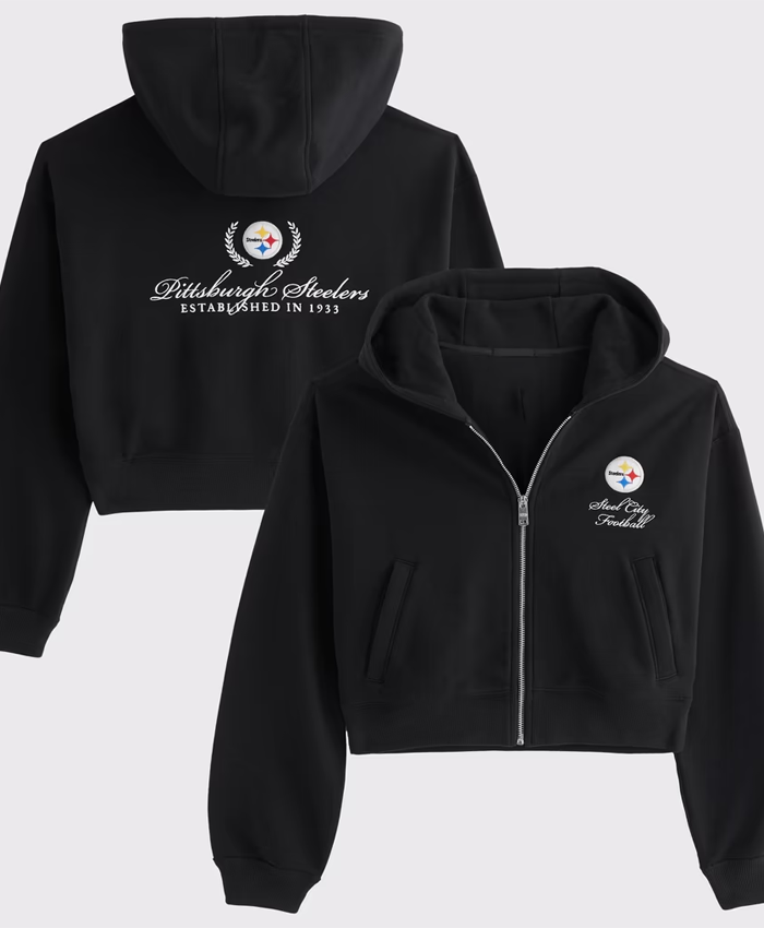 Pittsburgh Steelers Abercrombie & Fitch Black Full-Zip Hooded Jacket For Sale