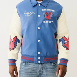 Playboy True Religion Blue Bomber Varsity Jacket