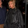 Rihanna Oversized Black Leather Cape Jacket