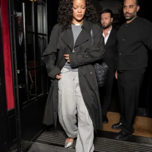 Rihanna Paris Black Long Trench Coat