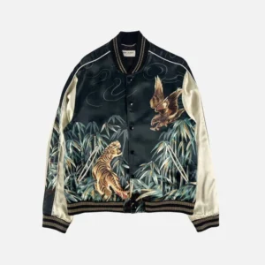 Saint Laurent Tiger & Eagle Print Zip Bomber Jacket