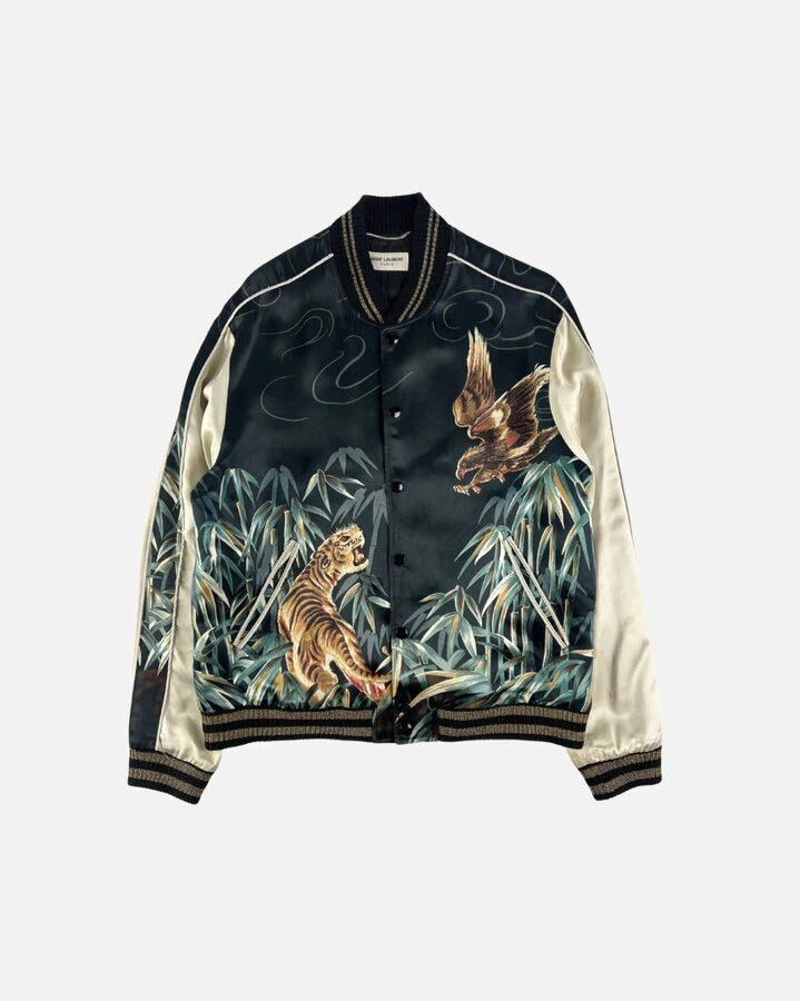 Saint Laurent Tiger & Eagle Print Zip Bomber Jacket