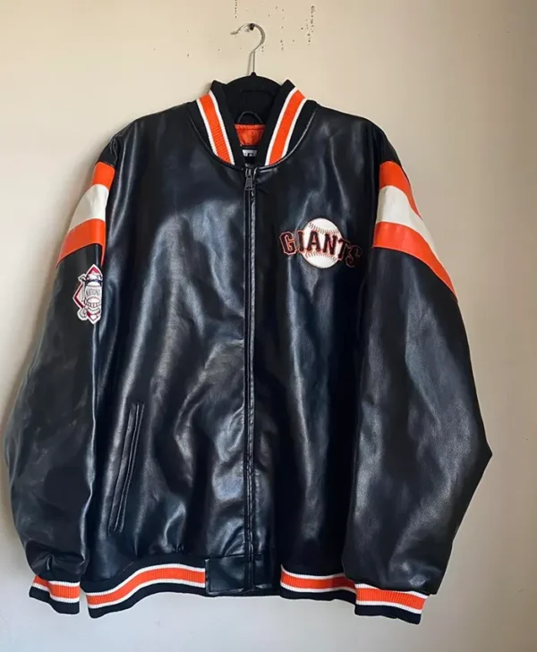San Francisco Giants Black Leather Vintage Zipper Bomber Jacket