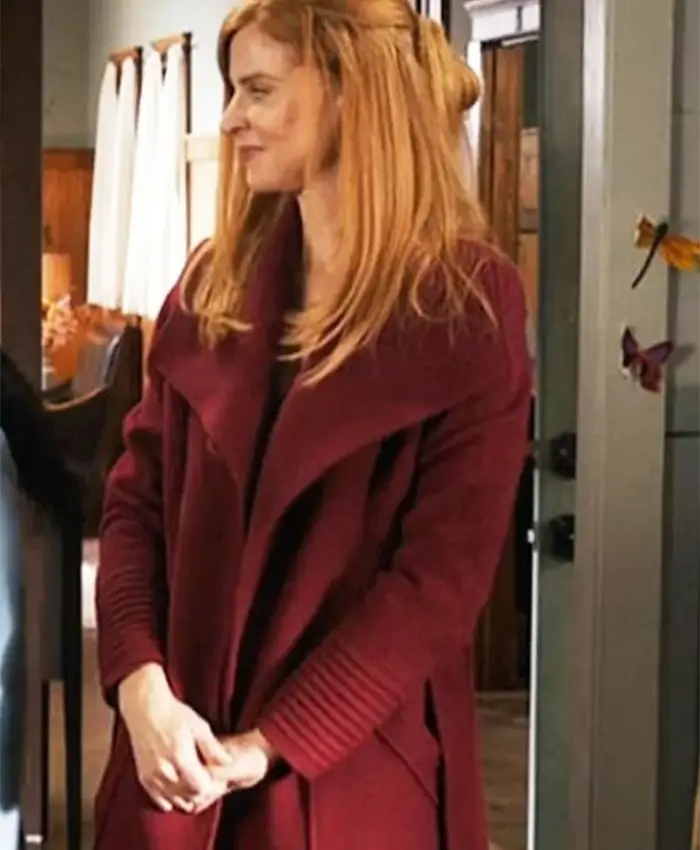 Sarah Rafferty Maroon Wool Belted Coat