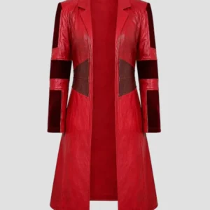 Scarlet Witch Red Leather Long Trench Coat