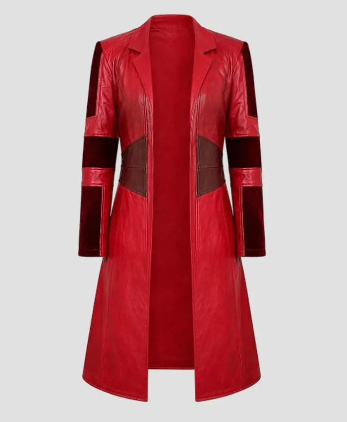 Scarlet Witch Red Leather Long Trench Coat