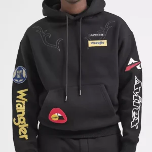 Shop AVIREX x Wrangle Unisex Multi-Patch Black Hoodie
