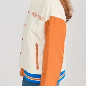 Shop Anne Hathaway NY Knicks Varsity Jacket