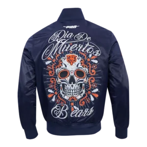 Shop Chicago Bears Navy Dia De Muertos Etenal Skull Satin Jacket