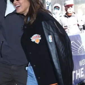 Shop Knicks Mariska Hargitay Black Varsity Jacket