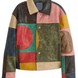 Shop Paige Bueckers Kidsuper Colour Block Patchwork Leather Jacket