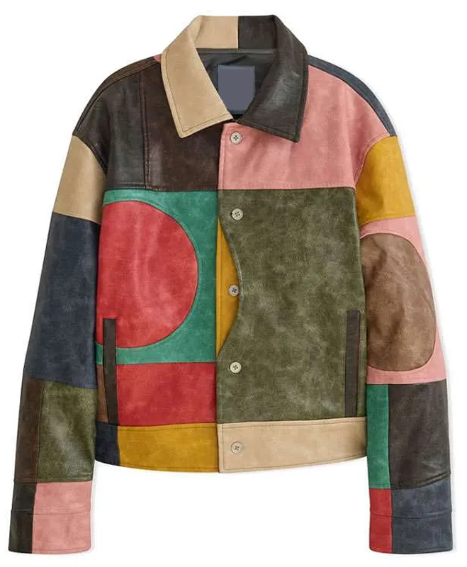 Shop Paige Bueckers Kidsuper Colour Block Patchwork Leather Jacket