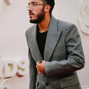 Shop Rayan Cherki PFA Awards Grey Wool Blazer