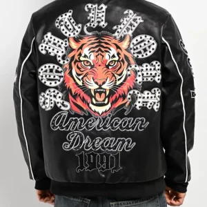 Shop Southpole Stud Tiger Black Leather Bomber Jacket