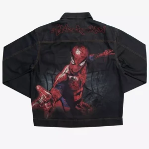 Shop Spider Man Denim Black Jacket