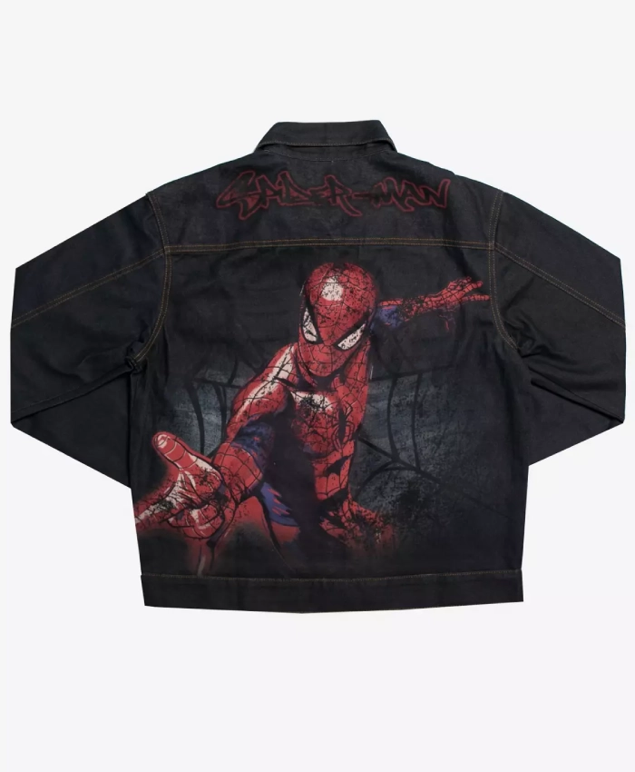 Shop Spider Man Denim Black Jacket