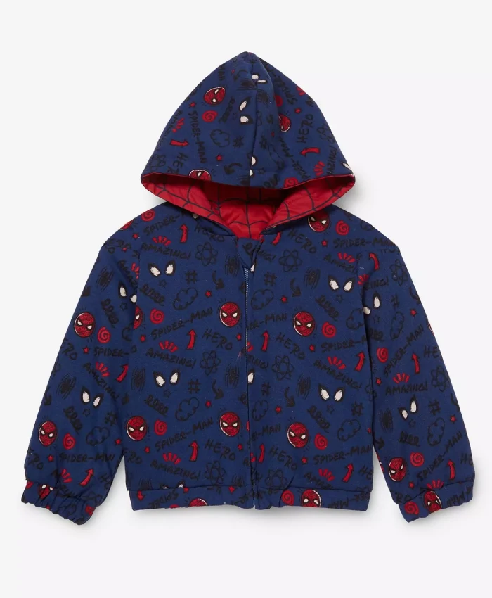 Shop Spider Man Red and Navy Blue Hooded Jacket
